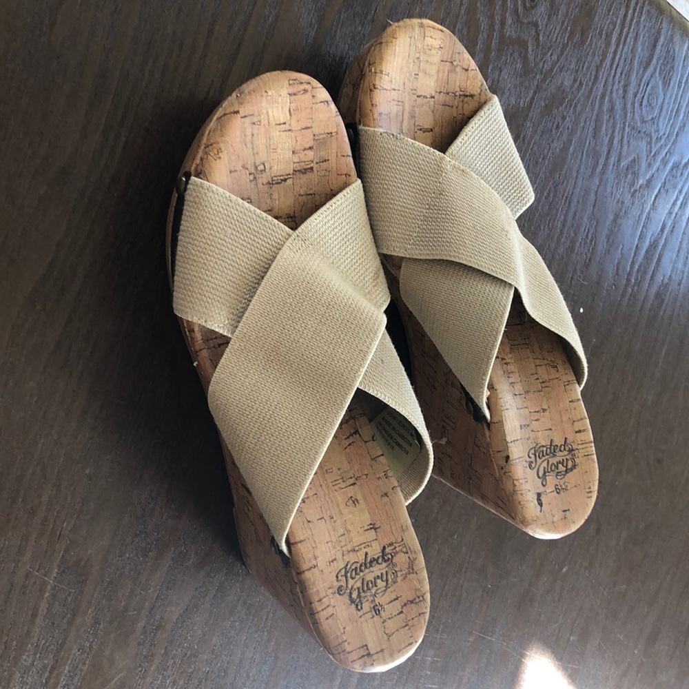 Faded Glory Tan Wedge Heels SIZE 6 1/2